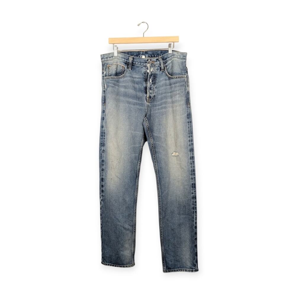 FRAME Straight Leg Jeans 32 Medium Blue High Waist Premium Denim Classic